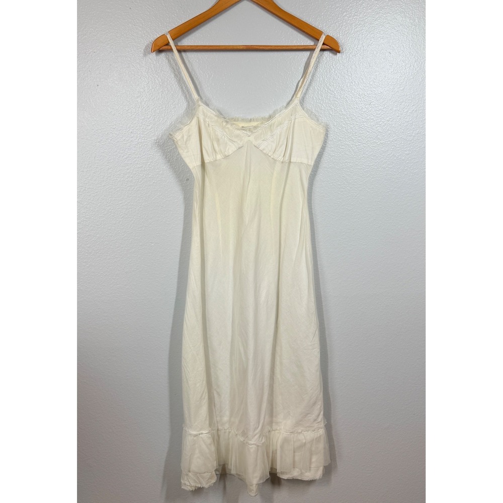 Free People Dress Women 4 White Voile Slip Midi Ruffle Trim Cotton Gauze